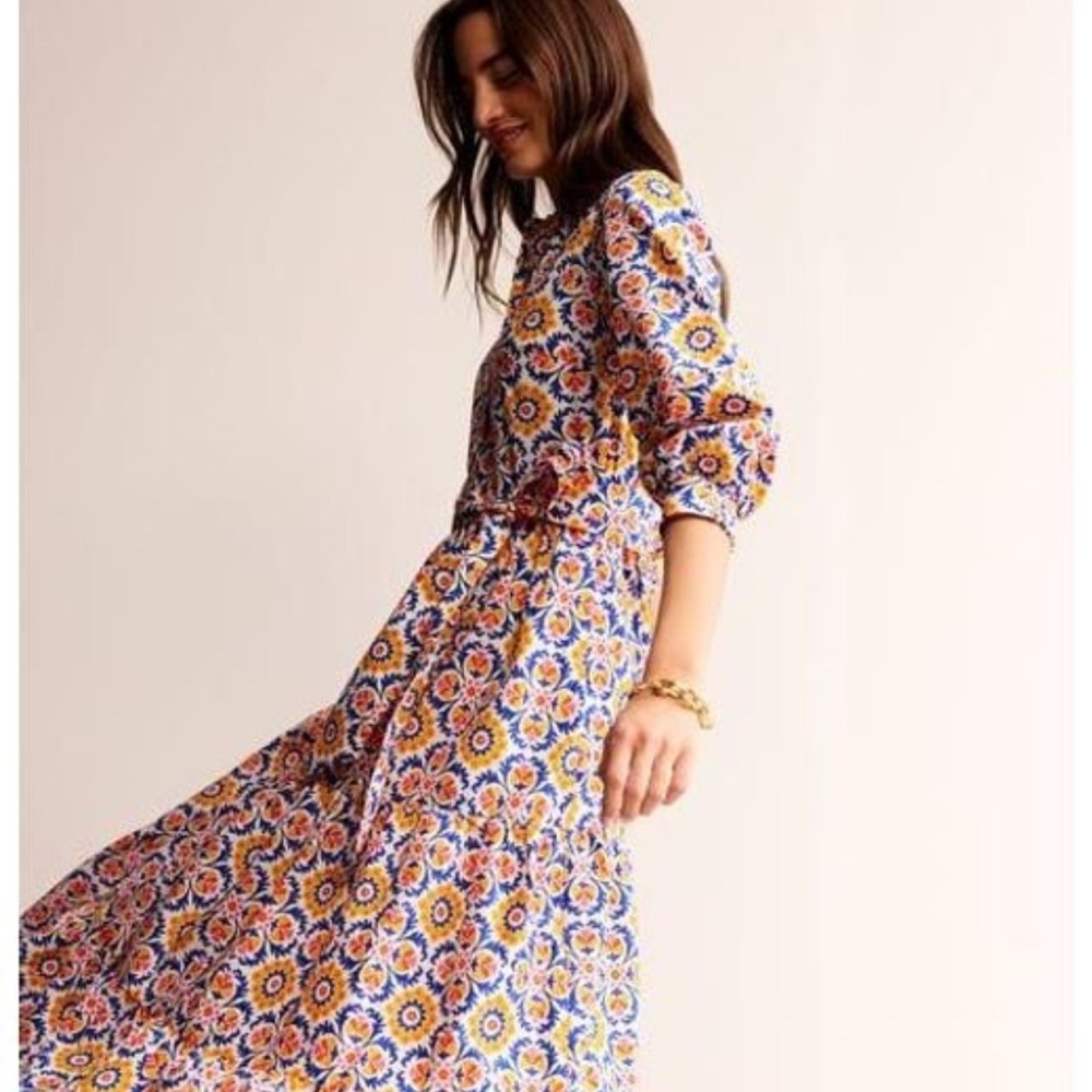 Boden Floral Maxi Dress in Blue, Yellow and Orange
